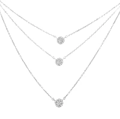 Haus Of Brilliance .925 Sterling Silver 1/2 Cttw Round Diamond Medallion Multi-strand Tri Pendant 18" Necklace In White