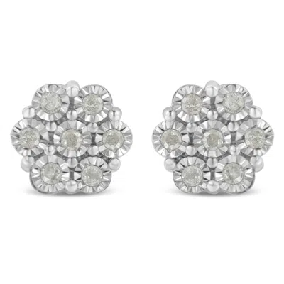 Haus Of Brilliance .925 Sterling Silver 1/2 Cttw Round-cut Diamond Miracle-set Floral Cluster Button Stud Earrings (i-j