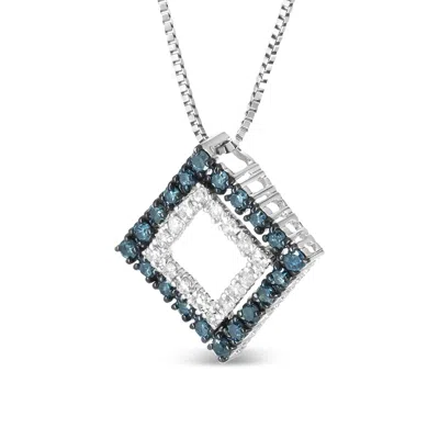 Haus Of Brilliance .925 Sterling Silver 1/2 Cttw Treated Blue And White Diamond Double Rhombus 18" Pendant Necklace (bl