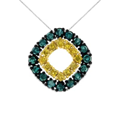 Haus Of Brilliance .925 Sterling Silver 1/2 Cttw Treated Blue And Yellow Diamond Double Square 18" Pendant Necklace In Multi