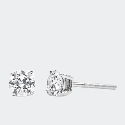 Haus Of Brilliance .925 Sterling Silver 1/2 Cttw Treated Diamond Modern 4-prong Solitaire Milgrain Stud Earrings In Metallic