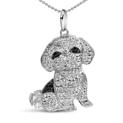 Haus Of Brilliance .925 Sterling Silver 1/2 Cttw White And Black Diamond Shih Tzu Dog 18" Pendant Necklace