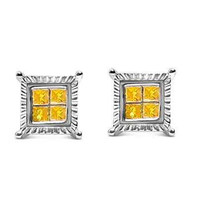 Haus Of Brilliance .925 Sterling Silver 1/2 Cttw Yellow Princess Diamond Quad Stud Earring