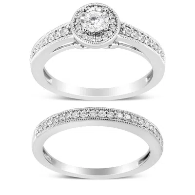 Haus Of Brilliance .925 Sterling Silver 1/2 Ctw Diamond Halo And Milgrain Engagement Ring Bridal Set (i-j Color, I3 Cla