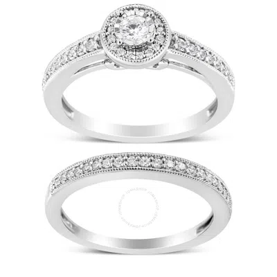 Haus Of Brilliance .925 Sterling Silver 1/2 Ctw Diamond Halo And Milgrain Engagement Ring Bridal Set In White