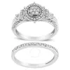HAUS OF BRILLIANCE HAUS OF BRILLIANCE .925 STERLING SILVER 1/3 CTTW DIAMOND 7 STONE CLUSTER AND HALO ENGAGEMENT RING AN