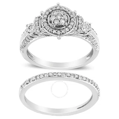 Haus Of Brilliance .925 Sterling Silver 1/3 Cttw Diamond 7 Stone Cluster And Halo Engagement Ring An In White