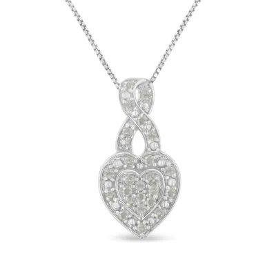 Haus Of Brilliance .925 Sterling Silver 1/3 Cttw Diamond Awareness Ribbon Halo Heart 18" Pendant Necklace In White