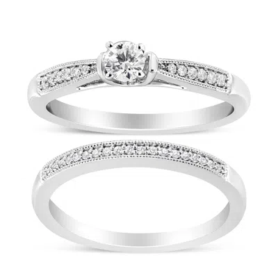 Haus Of Brilliance .925 Sterling Silver 1/3 Cttw Diamond Classic Engagement Ring Bridal Set With Milgrain In White