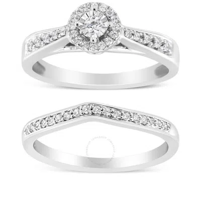 Haus Of Brilliance .925 Sterling Silver 1/3 Cttw Diamond Halo And Pave Shank Engagement Ring Set