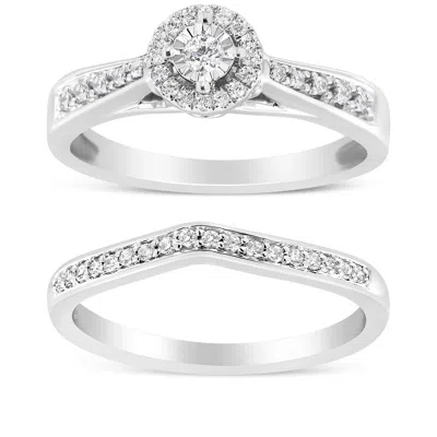 Haus Of Brilliance .925 Sterling Silver 1/3 Cttw Diamond Halo And Pave Shank Engagement Ring Set In White