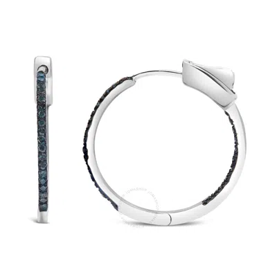 Haus Of Brilliance .925 Sterling Silver 1/3 Cttw Inside Out Blue Treated Diamond 1mm Wide Hoop Earri In White