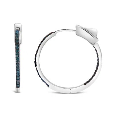 Haus Of Brilliance .925 Sterling Silver 1/3 Cttw Inside Out Blue Treated Diamond 1mm Wide Hoop Earrings In White