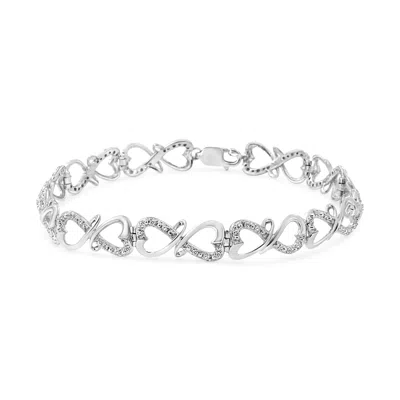 Haus Of Brilliance .925 Sterling Silver 1/3 Cttw Round-cut Diamond Double Heart Infinity Link 7.25" Bracelet In White