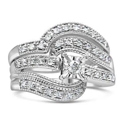 Haus Of Brilliance .925 Sterling Silver 1/3 Cttw Round Diamond Crisscross Engagement Ring Bridal Set In Metallic