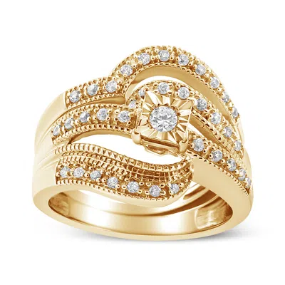 Haus Of Brilliance .925 Sterling Silver 1/3 Cttw Round Diamond Crisscross Engagement Ring Bridal Set In Yellow