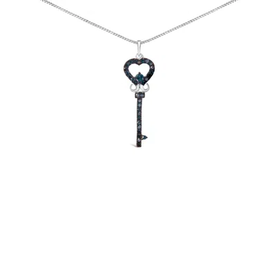 Haus Of Brilliance .925 Sterling Silver 1/3 Ctw Blue Diamond Studded Key 18" Pendant Necklace In White
