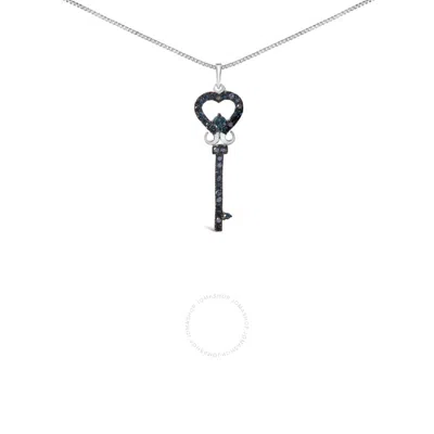 HAUS OF BRILLIANCE HAUS OF BRILLIANCE .925 STERLING SILVER 1/3 CTW BLUE DIAMOND STUDDED KEY PENDANT NECKLACE