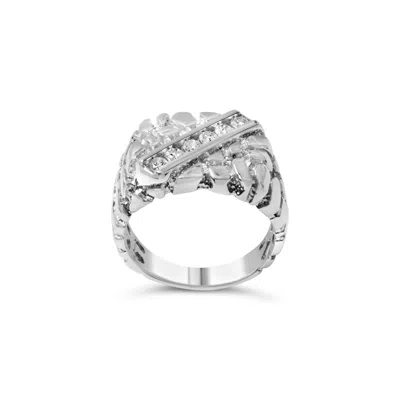 Haus Of Brilliance .925 Sterling Silver 1/3 Diamond 6 Stone Rectangle Nugget Gents Ring In Metallic