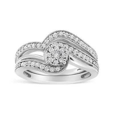 Haus Of Brilliance .925 Sterling Silver 1/3ct Cttw Multi-diamond Bypass Vintage-style Bridal Set Ring And Band In White
