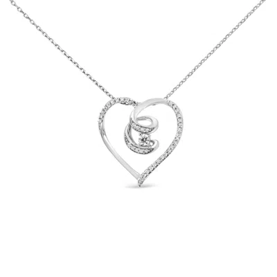 Haus Of Brilliance .925 Sterling Silver 1/4 Cttw Brilliant-cut Diamond Open Heart Twisted Awareness Ribbon 18" Pendant In White