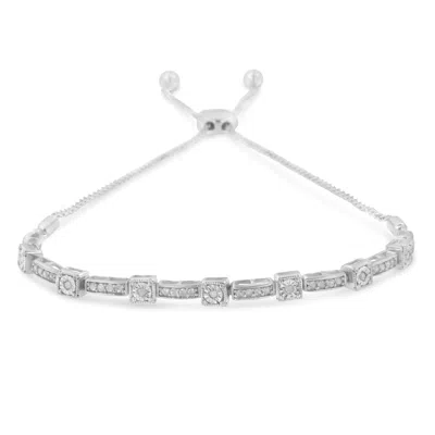 Haus Of Brilliance .925 Sterling Silver 1/4 Cttw Diamond 4"-10" Adjustable Bolo Alternating Square And Rectangle Bolo B In White