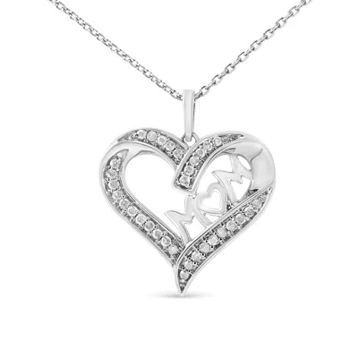 Haus Of Brilliance .925 Sterling Silver 1/4 Cttw Diamond Engraved "mom" In Heart Pendant Necklace In White