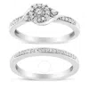 HAUS OF BRILLIANCE HAUS OF BRILLIANCE .925 STERLING SILVER 1/4 CTTW DIAMOND HALO AND SWIRL ENGAGEMENT RING AND WEDDING 