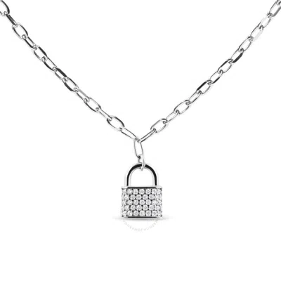 Haus Of Brilliance .925 Sterling Silver 1/4 Cttw Diamond Lock 16" Pendant Necklace With Paperclip Ch In White