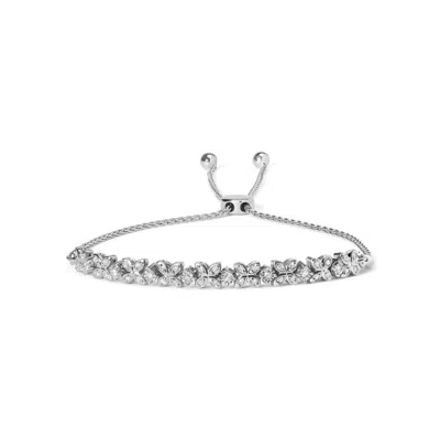Haus Of Brilliance .925 Sterling Silver 1/4 Cttw Diamond Marquise Shaped Link 4"-10" Adjustable Bolo Bracelet In White
