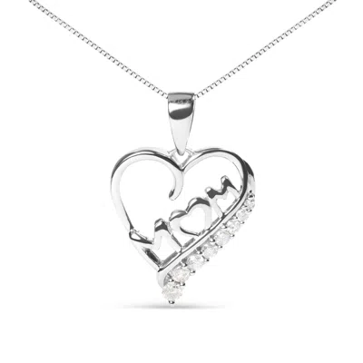 Haus Of Brilliance .925 Sterling Silver 1/4 Cttw Diamond "mom" And Open Heart 18" Pendant Necklace In Metallic