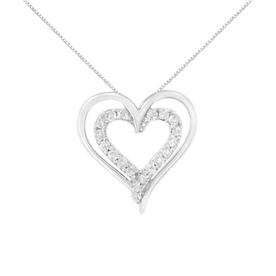 Haus Of Brilliance .925 Sterling Silver 1/4 Cttw Diamond Open Double Heart 18" Pendant Necklace (i-j Clarity, I2-i3 Col