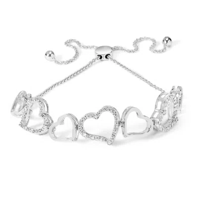 Haus Of Brilliance .925 Sterling Silver 1/4 Cttw Diamond Open Heart Link Adjustable Bolo Bracelet