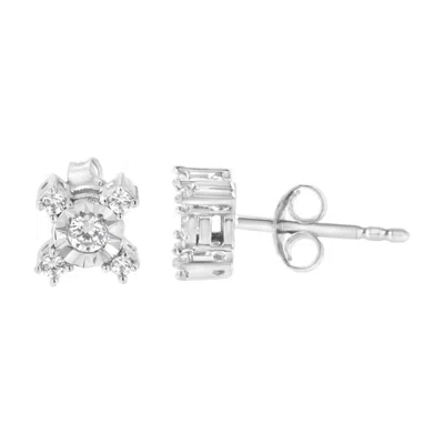 Haus Of Brilliance .925 Sterling Silver 1/4 Cttw Miracle Plate Set Round And Princess-cut Diamond "x" Shaped Stud Earri In White