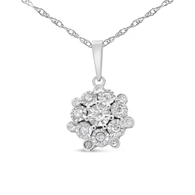 Haus Of Brilliance .925 Sterling Silver 1/4 Cttw Miracle Set Diamond Floral Cluster 18" Pendant Necklace For Women In White