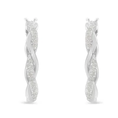 Haus Of Brilliance .925 Sterling-silver 1/4 Cttw Pave Set Diamond Twisted Spiral Hoop Earring In White