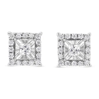Haus Of Brilliance .925 Sterling Silver 1/4 Cttw Princess And Round Cut Diamond Halo Stud Earrings In White