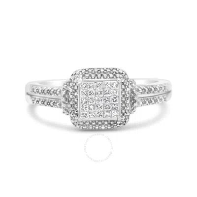 Haus Of Brilliance .925 Sterling Silver 1/4 Cttw Princess-cut Diamond Composite Ring With Beaded Hal In Metallic