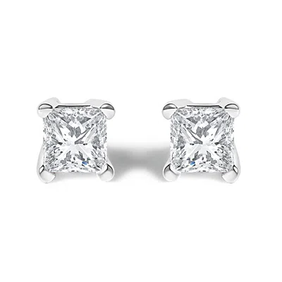 HAUS OF BRILLIANCE .925 STERLING SILVER 1/4 CTTW PRINCESS-CUT DIAMOND SOLITAIRE STUD EARRINGS