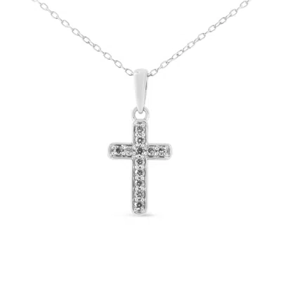 Haus Of Brilliance .925 Sterling Silver 1/4 Cttw Prong Set Round-cut Diamond Cross 18" Pendant Necklace
