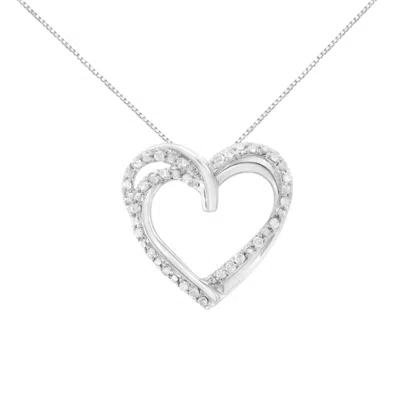 Haus Of Brilliance .925 Sterling Silver 1/4 Cttw Prong Set Round-cut Diamond Woven Double Heart 18" Pendant Necklace In White