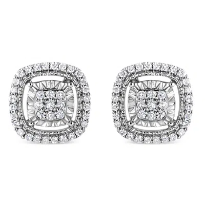 Haus Of Brilliance .925 Sterling Silver 1/4 Cttw Prong Set Round-cut Diamond Cluster In Square Frame Stud Earring (i-j 