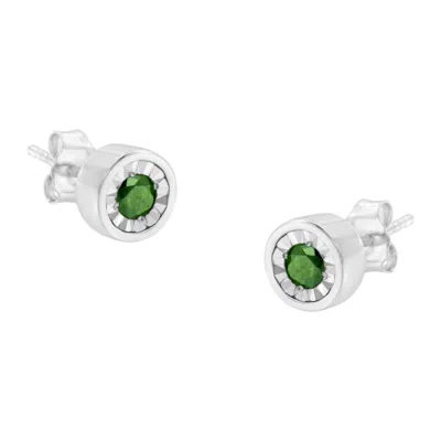 Haus Of Brilliance .925 Sterling Silver 1/4 Cttw Round Brilliant-cut Green Diamond Miracle-set Stud Earrings In White