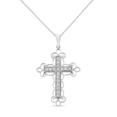 Haus Of Brilliance .925 Sterling Silver 1/4 Cttw Round Cut Diamond Art Deco Style Cross 18" Pendant Necklace (j-k Color
