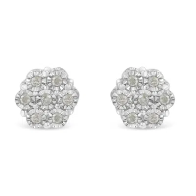 Haus Of Brilliance .925 Sterling Silver 1/4 Cttw Round-cut Diamond Miracle-set Floral Cluster Button Stud Earrings In White