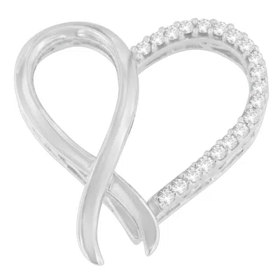 Haus Of Brilliance .925 Sterling Silver 1/4 Cttw Round Cut Diamond Ribbon And Heart Accent Pendant Necklace In White