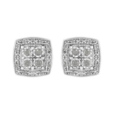Haus Of Brilliance .925 Sterling Silver 1/4 Cttw Round Cut Diamond Square Shape Milgrain Stud Earrings In White