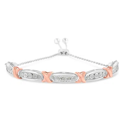 Haus Of Brilliance .925 Sterling Silver 1/4 Cttw Round-cut Diamond X & Tapered Bar Miracle-set Bolo Bracelet In Multi