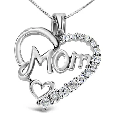 Haus Of Brilliance .925 Sterling Silver 1/4 Cttw Round Diamond "mom" Heart Pendant 18" Necklace In White