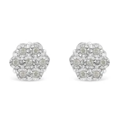 Haus Of Brilliance .925 Sterling Silver 1/4 Cttw Round-cut Diamond Miracle-set Floral Cluster Button Stud Earrings (i-j